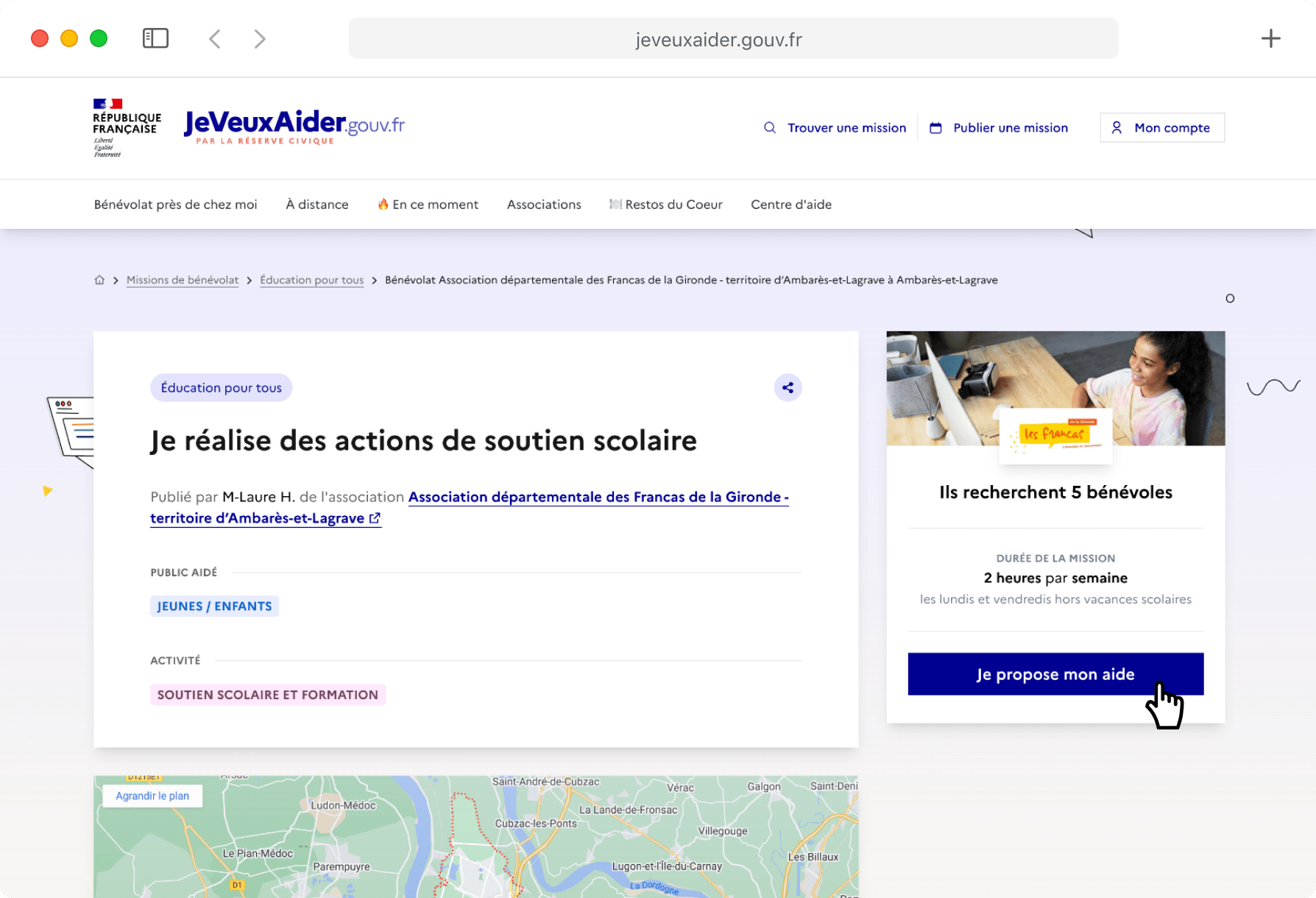 Fiche mission sur le site de l'annonceur